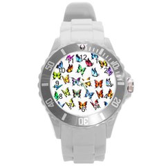 Big Collection Off Colorful Butterfiles Round Plastic Sport Watch (l)