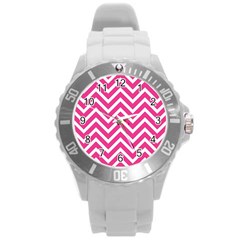 Chevrons - Pink Round Plastic Sport Watch (l) by nate14shop