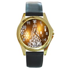 Christmas-tree-a 001 Round Gold Metal Watch