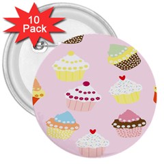 Cupcakes 3  Buttons (10 Pack) 