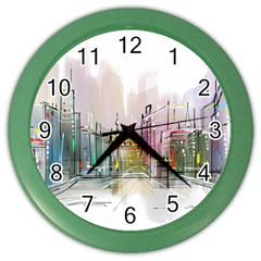 Drawing-watercolor-painting-city Color Wall Clock