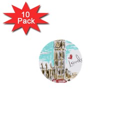 Big-ben-paris-clock-tower-vector-painted-london 1  Mini Buttons (10 Pack)  by Jancukart