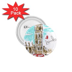 Big-ben-paris-clock-tower-vector-painted-london 1 75  Buttons (10 Pack)