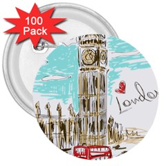 Big-ben-paris-clock-tower-vector-painted-london 3  Buttons (100 Pack) 