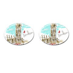 Big-ben-paris-clock-tower-vector-painted-london Cufflinks (oval)