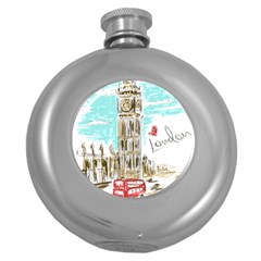 Big-ben-paris-clock-tower-vector-painted-london Round Hip Flask (5 Oz) by Jancukart
