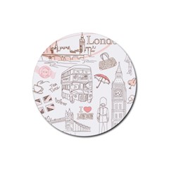 London-paris-drawing-vector-london-comics Rubber Round Coaster (4 Pack)