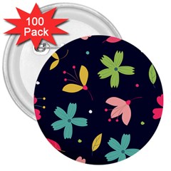 Colorful Floral 3  Buttons (100 Pack) 