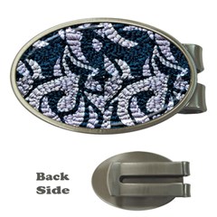 Blue On Grey Stitches Money Clips (oval)  by kaleidomarblingart
