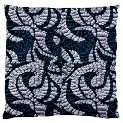 Blue On Grey Stitches Large Cushion Case (two Sides) by kaleidomarblingart