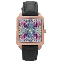 Abstract Kaleidoscope Rose Gold Leather Watch  by kaleidomarblingart