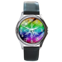 Christmas-snowflake-background Round Metal Watch