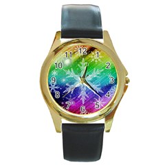 Christmas-snowflake-background Round Gold Metal Watch
