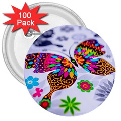 Butterfly-b 001 3  Buttons (100 Pack) 