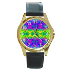 Happy Colors Round Gold Metal Watch by Thespacecampers