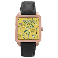 Folk Flowers Print Floral Pattern Ethnic Art Rose Gold Leather Watch  by Eskimos