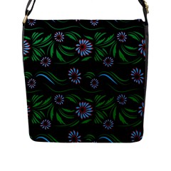 Folk Flowers Print Floral Pattern Ethnic Art Flap Closure Messenger Bag (l) by Eskimos