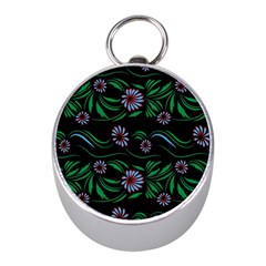 Folk Flowers Print Floral Pattern Ethnic Art Mini Silver Compasses by Eskimos