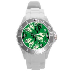 Folk Flowers Print Floral Pattern Ethnic Art Round Plastic Sport Watch (l) by Eskimos