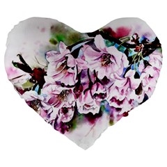 Watercolour-cherry-blossoms Large 19  Premium Heart Shape Cushions by Jancukart