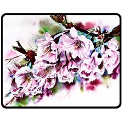 Watercolour-cherry-blossoms Double Sided Fleece Blanket (medium)  by Jancukart