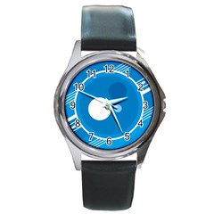 Background-blue-modern-creative Round Metal Watch