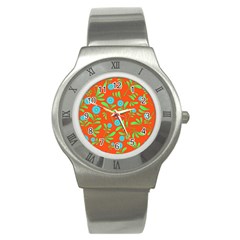 Background-texture-seamless-flowers Stainless Steel Watch by Jancukart