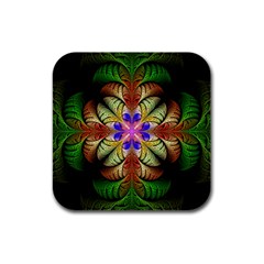 Fractal-abstract-flower-floral- -- Rubber Square Coaster (4 Pack)