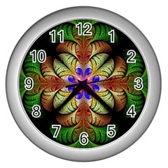 Fractal-abstract-flower-floral- -- Wall Clock (silver)