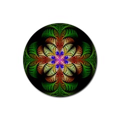 Fractal-abstract-flower-floral- -- Rubber Round Coaster (4 Pack)