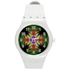 Fractal-abstract-flower-floral- -- Round Plastic Sport Watch (m)