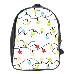 Christmas-light-bulbs-seamless-pattern-colorful-xmas-garland,white School Bag (xl) by nate14shop