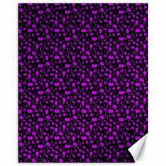 Small Bright Dayglo Purple Halloween Motifs Skulls, Spells & Cats On Spooky Black Canvas 11  X 14  by PodArtist