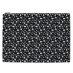 Small Bright White Halloween Motifs Skulls, Spells & Cats On Spooky Black  Cosmetic Bag (xxl) by PodArtist