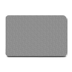 Soot Black And White Handpainted Houndstooth Check Watercolor Pattern Small Doormat  by PodArtist