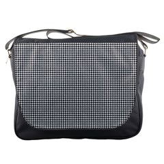 Soot Black And White Handpainted Houndstooth Check Watercolor Pattern Messenger Bag by PodArtist