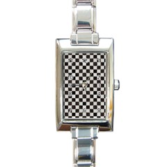 Large Black And White Watercolored Checkerboard Chess Rectangle Italian Charm Watch