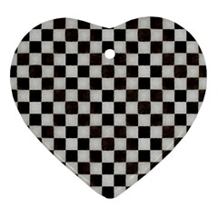 Large Black And White Watercolored Checkerboard Chess Ornament (heart)