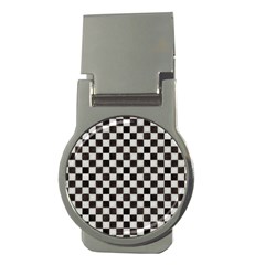 Large Black And White Watercolored Checkerboard Chess Money Clips (round) 