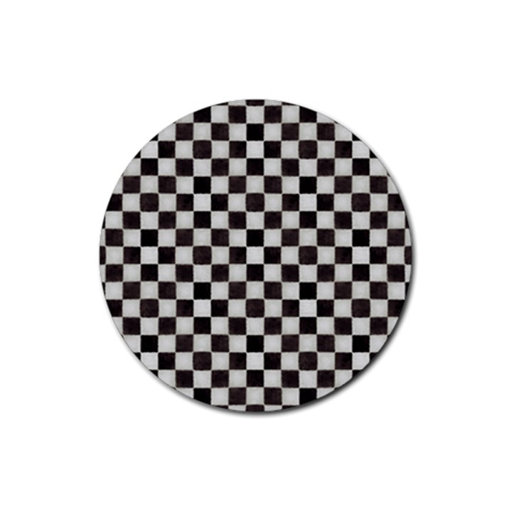 Large Black and White Watercolored Checkerboard Chess Rubber Round Coaster (4 pack)