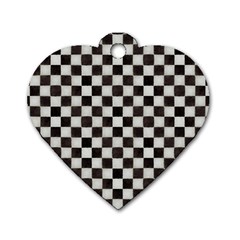Large Black And White Watercolored Checkerboard Chess Dog Tag Heart (two Sides)
