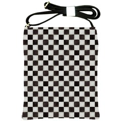 Large Black And White Watercolored Checkerboard Chess Shoulder Sling Bag by PodArtist