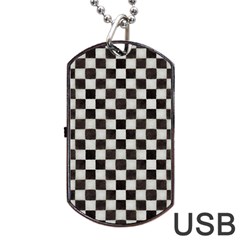 Large Black And White Watercolored Checkerboard Chess Dog Tag Usb Flash (one Side)