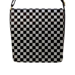 Large Black And White Watercolored Checkerboard Chess Flap Closure Messenger Bag (l)