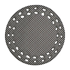 Small Black And White Watercolor Checkerboard Chess Round Filigree Ornament (two Sides) by PodArtist