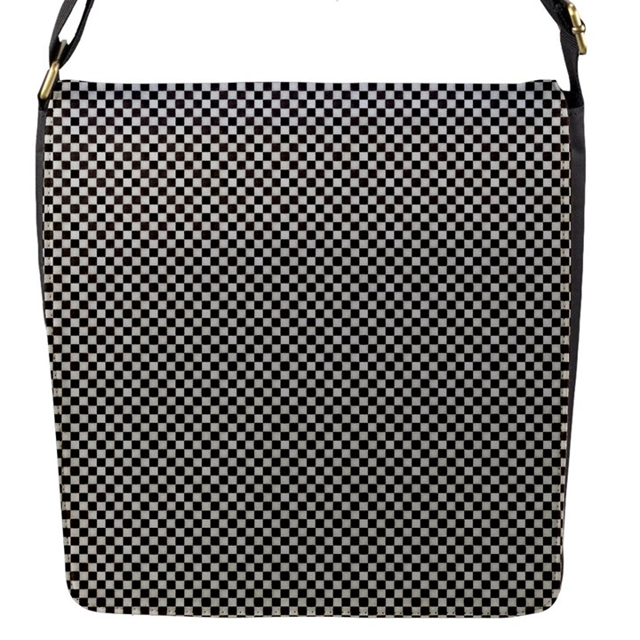 Small Black and White Watercolor Checkerboard Chess Flap Closure Messenger Bag (S)