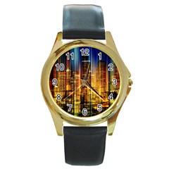 Skyline-light-rays-gloss-upgrade Round Gold Metal Watch by Jancukart