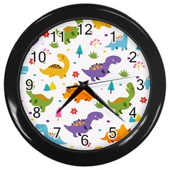 Dinosaurs-seamless-pattern-kids 003 Wall Clock (black) by nate14shop