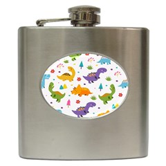 Dinosaurs-seamless-pattern-kids 003 Hip Flask (6 Oz) by nate14shop