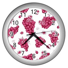 Grape-bunch-seamless-pattern-white-background-with-leaves 001 Wall Clock (Silver)